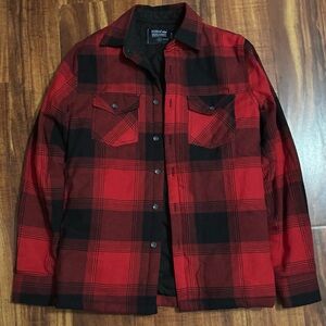 Men's Red and Black Plaid Shirt Jacket